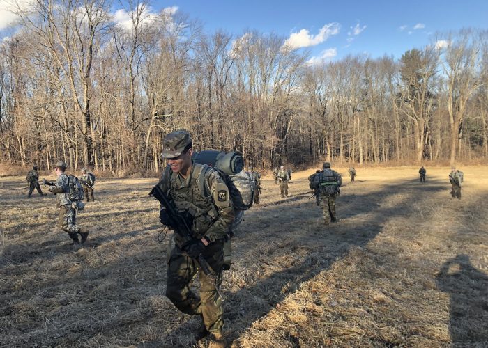 Cadets rehearse battle drills during Leadership Lab