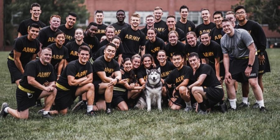 Cadets pose with Jonathan following morning PT