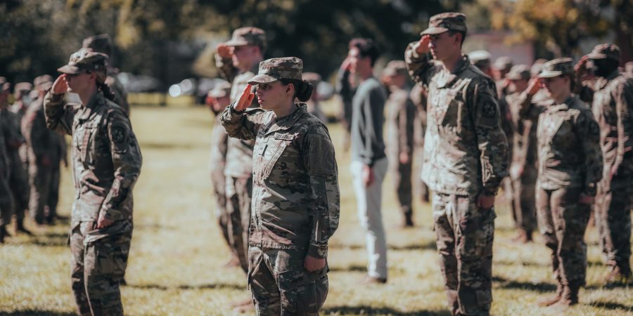 Cadets practice drill and ceremony during lab