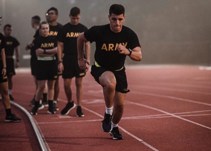Cadet performing a 200m sprint