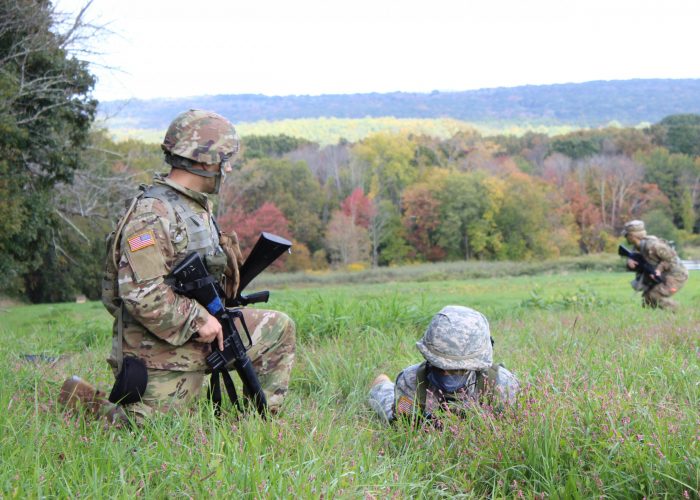 Cadet receiving LACE report during battle drill