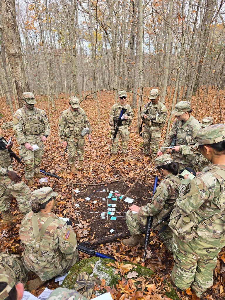 Cadets listening to a maneuver brief